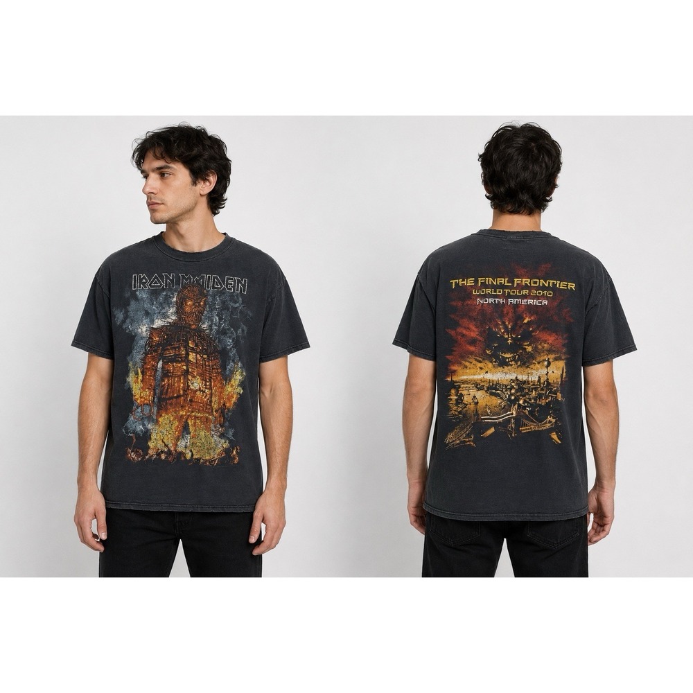 Iron Maiden Final Frontier 2010 N A Tour Shirt Retro Band BikeHanes L Distressed